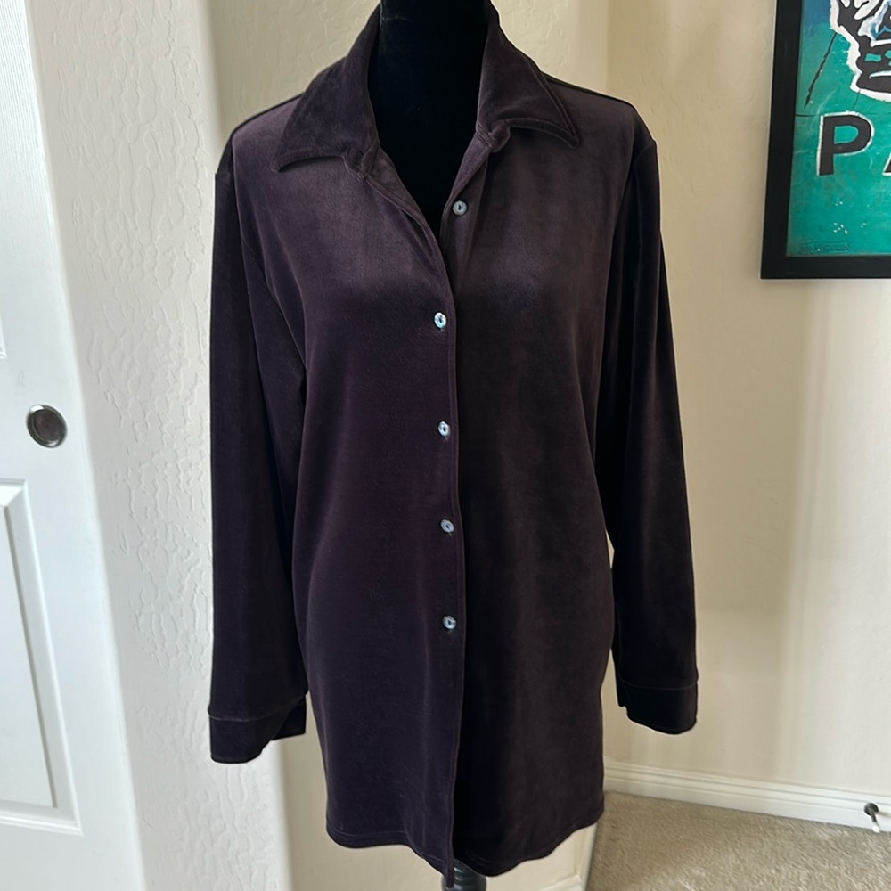 Comfy Cozy Vintage Egg Plant Color Express TriCot Long Valor Button Front Top LG